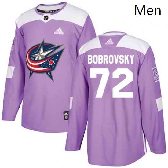 Mens Adidas Columbus Blue Jackets 72 Sergei Bobrovsky Authentic Purple Fights Cancer Practice NHL Jersey